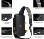 Anti-Theft Lock Sling Chest Bag Shoulder Crossbody With USB Port - Black - Image 3