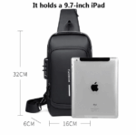 Anti-Theft Lock Sling Chest Bag Shoulder Crossbody With USB Port - Black - Image 5