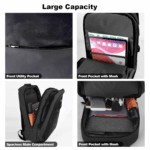 Anti-Theft Backpack Laptop Bag with USB Charging &Headphone Port & Lockable - Black - Image 2