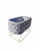 Modern Velvet Wooden Baby Crib Cot Rocker-Pink - Image 7