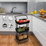 3 Tier Rolling Storage Trolley for Kitchen, Bathroom, Office, Workshop - Black - Image 6