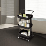 3 Tier Rolling Storage Trolley for Kitchen, Bathroom, Office, Workshop - Black - Image 5