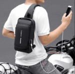 Anti-Theft Lock Sling Chest Bag Shoulder Crossbody With USB Port - Black - Image 2