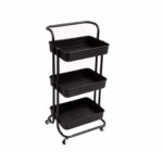 3 Tier Rolling Storage Trolley for Kitchen, Bathroom, Office, Workshop - Black