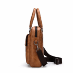 Captain-K PU Leather Waterproof Laptop Bag-Khaki - Image 5