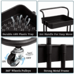 3 Tier Rolling Storage Trolley for Kitchen, Bathroom, Office, Workshop - Black - Image 4