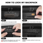 Anti-Theft Backpack Laptop Bag with USB Charging &Headphone Port & Lockable - Black - Image 5