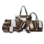 6PCS-Leather Womens Handbags-Tote Shoulder Purses Bags-Brown