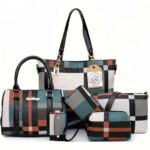 6PCS-Leather Womens Handbags-Tote Shoulder Purses Bags-BLUE