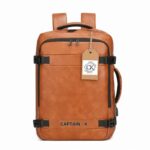 Leather Waterproof Business- Travel-All purpose Laptop Backpack-Khaki