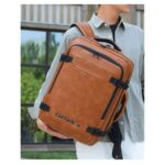 Leather Waterproof Business- Travel-All purpose Laptop Backpack-Khaki - Image 3