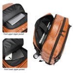 Leather Waterproof Business- Travel-All purpose Laptop Backpack-Khaki - Image 2