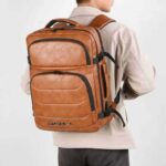 Leather Waterproof Business- Travel-All purpose Laptop Backpack-Khaki - Image 7