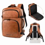 Leather Waterproof Business- Travel-All purpose Laptop Backpack-Khaki - Image 2